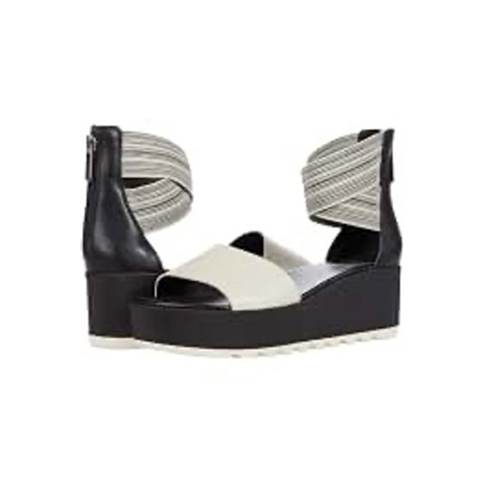 Sorel Cameron Flatform Ankle Strap Sandals Black White NL3994-010 Womens 10